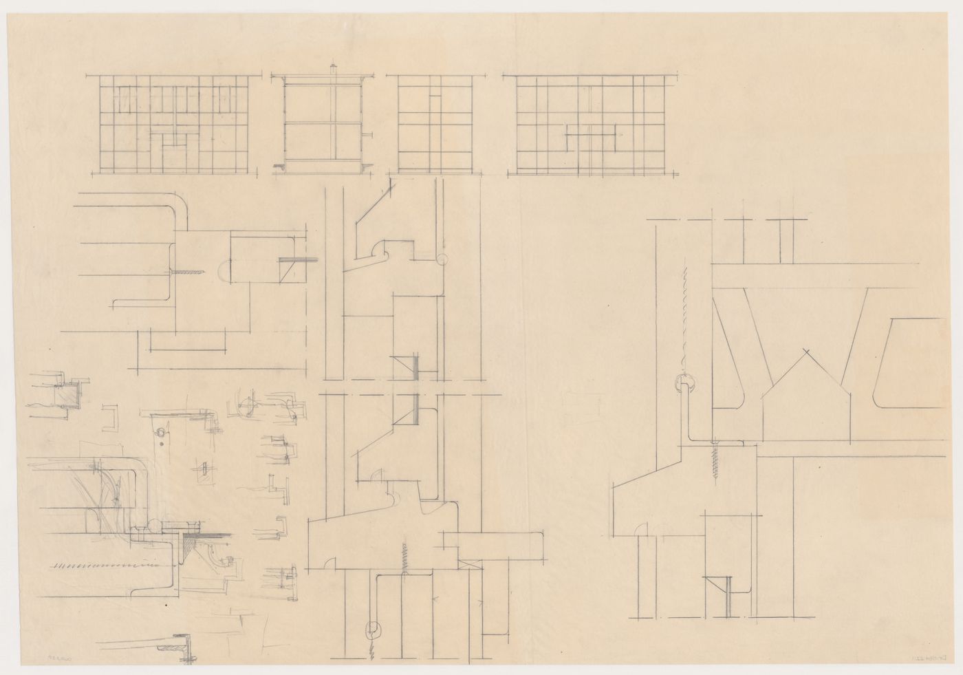 Elevations and sections for a double worker's dwelling in reinforced concrete, Rotterdam, Netherlands