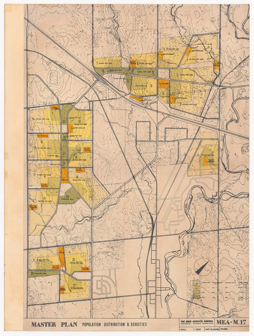 Presentation site plan for Meadowvale, Mississauga, Ontario, Canada; verso: plans, site axonometrics, and perspectives