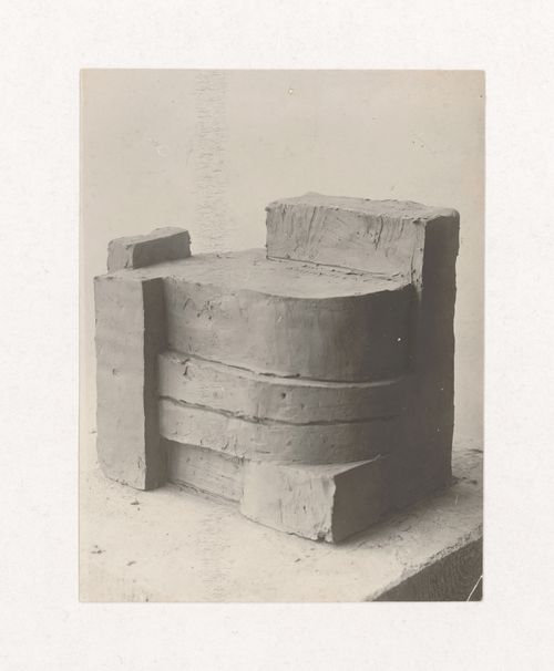 Photograph of a student model on the topic "Finding the Form of Blunt Massive Volume (Parallelepiped, Cylinder, Complex Configuration)" for the "Space" course at the Vkhutemas (Higher State Artistic Technical Studios), Moscow