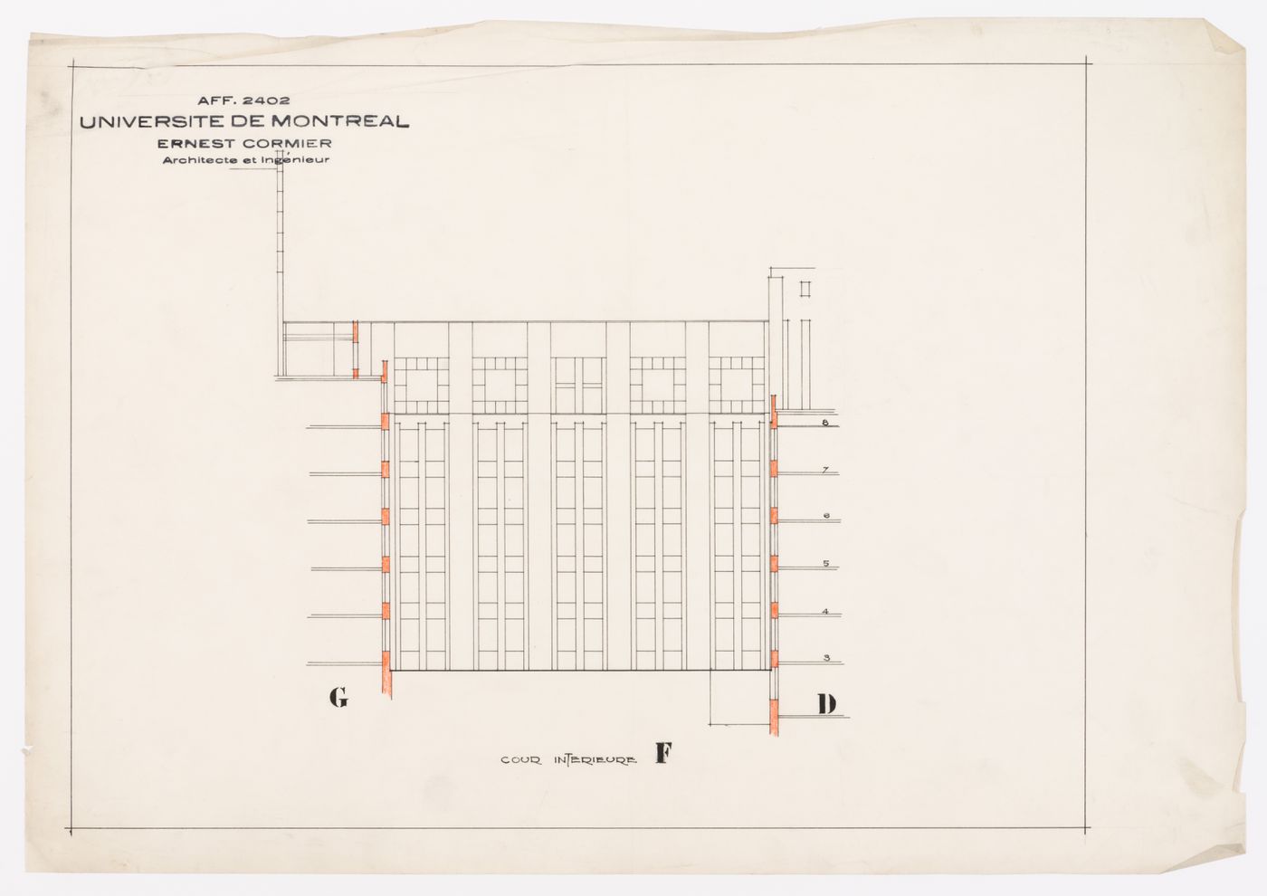 Diagramme de l'ombre pour la cour intérieure, Pavillon principal et campus, Université de Montréal, Montréal, Canada (1924-1947)