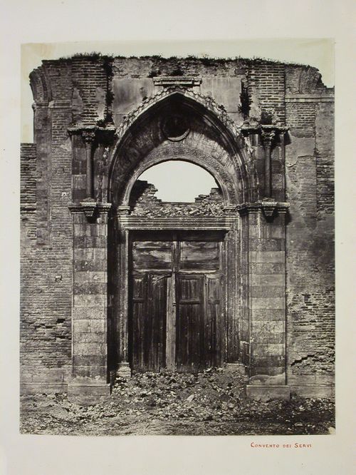 View of doorway of ancient convent, Italy