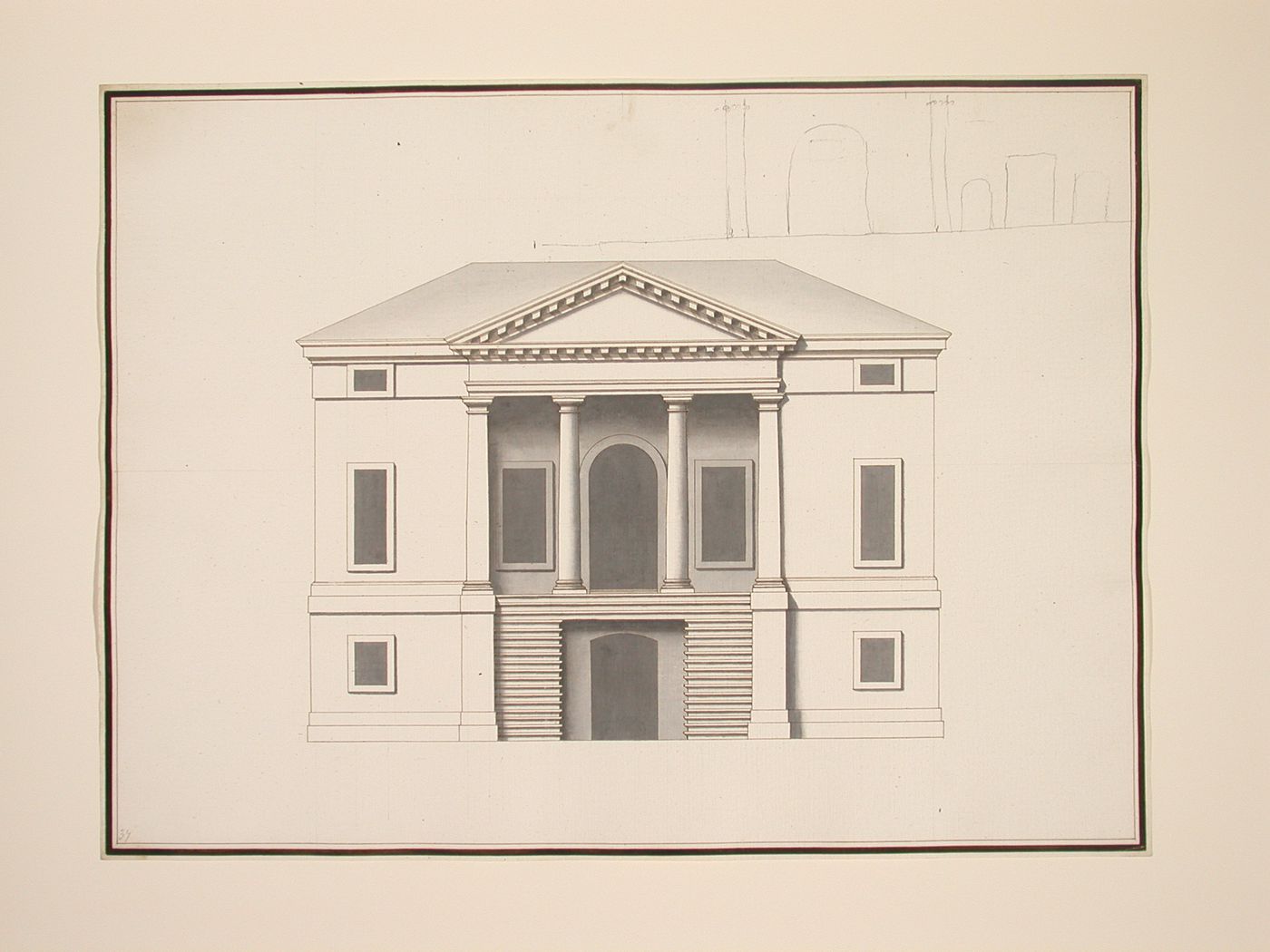 Elevation of the facade of the Villa Valier, Rome, Italy