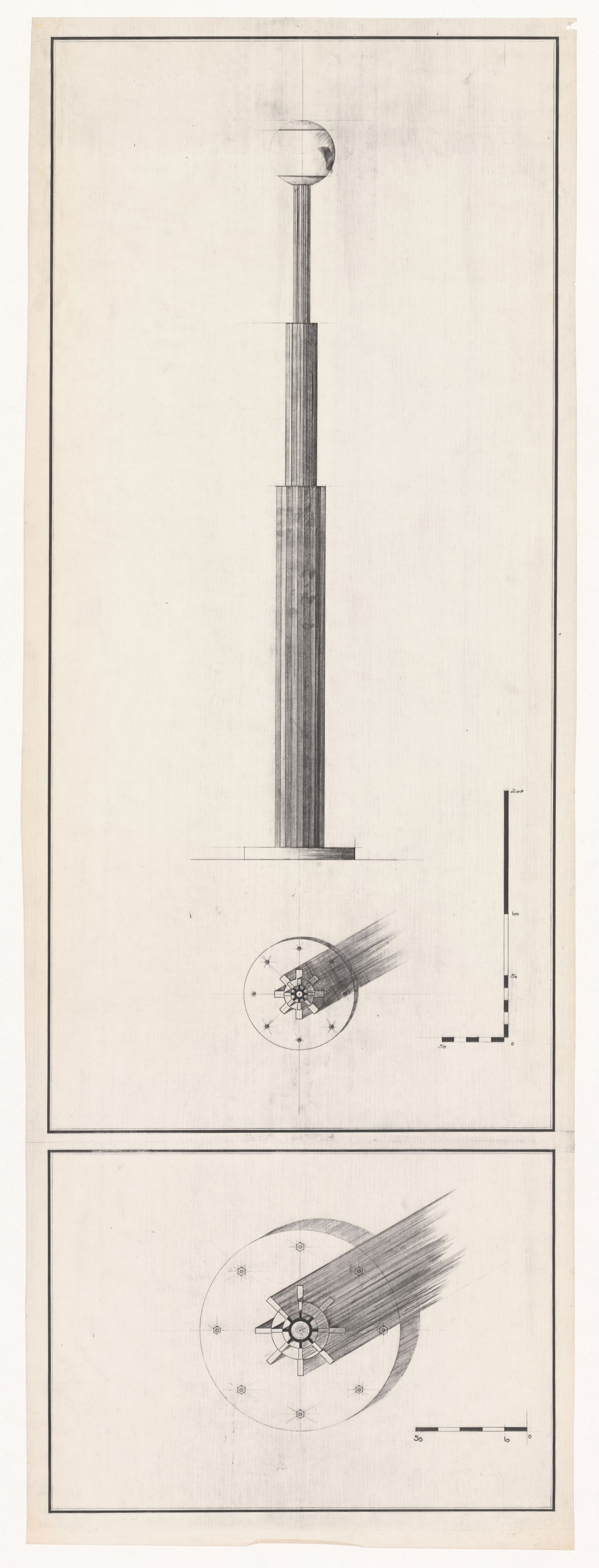 Elevation and plans for Lampada Alessi