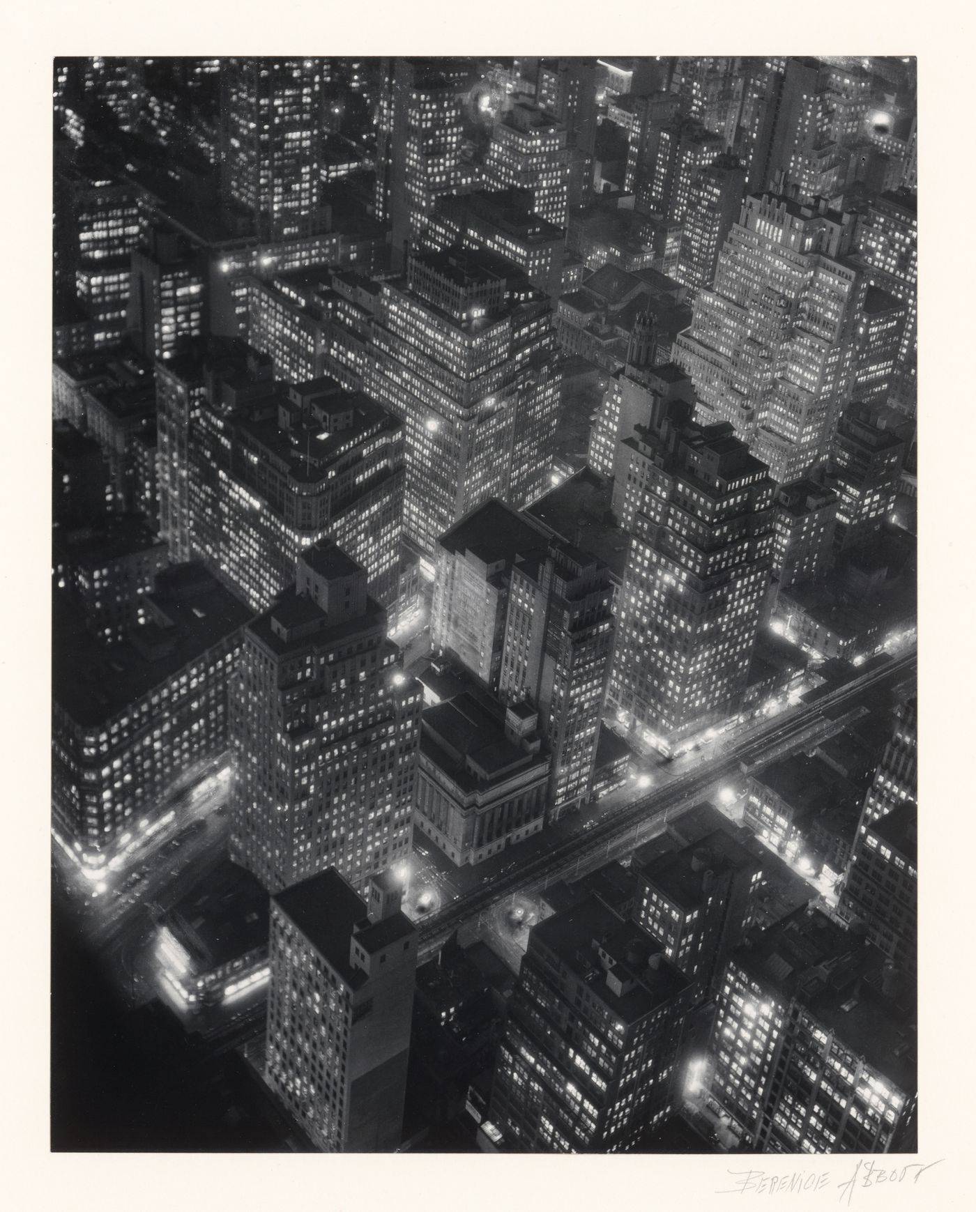Night time overview of city, New York City, New York