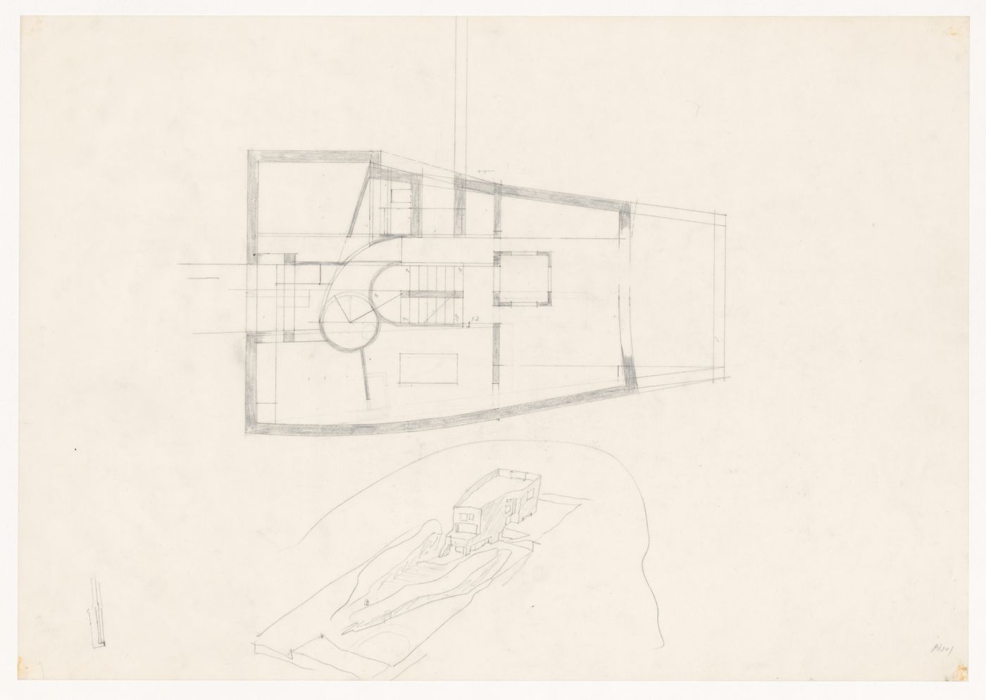 Sketch plan and axonometric for Casa Fernando Machado [Fernando Machado house], Porto, Portugal