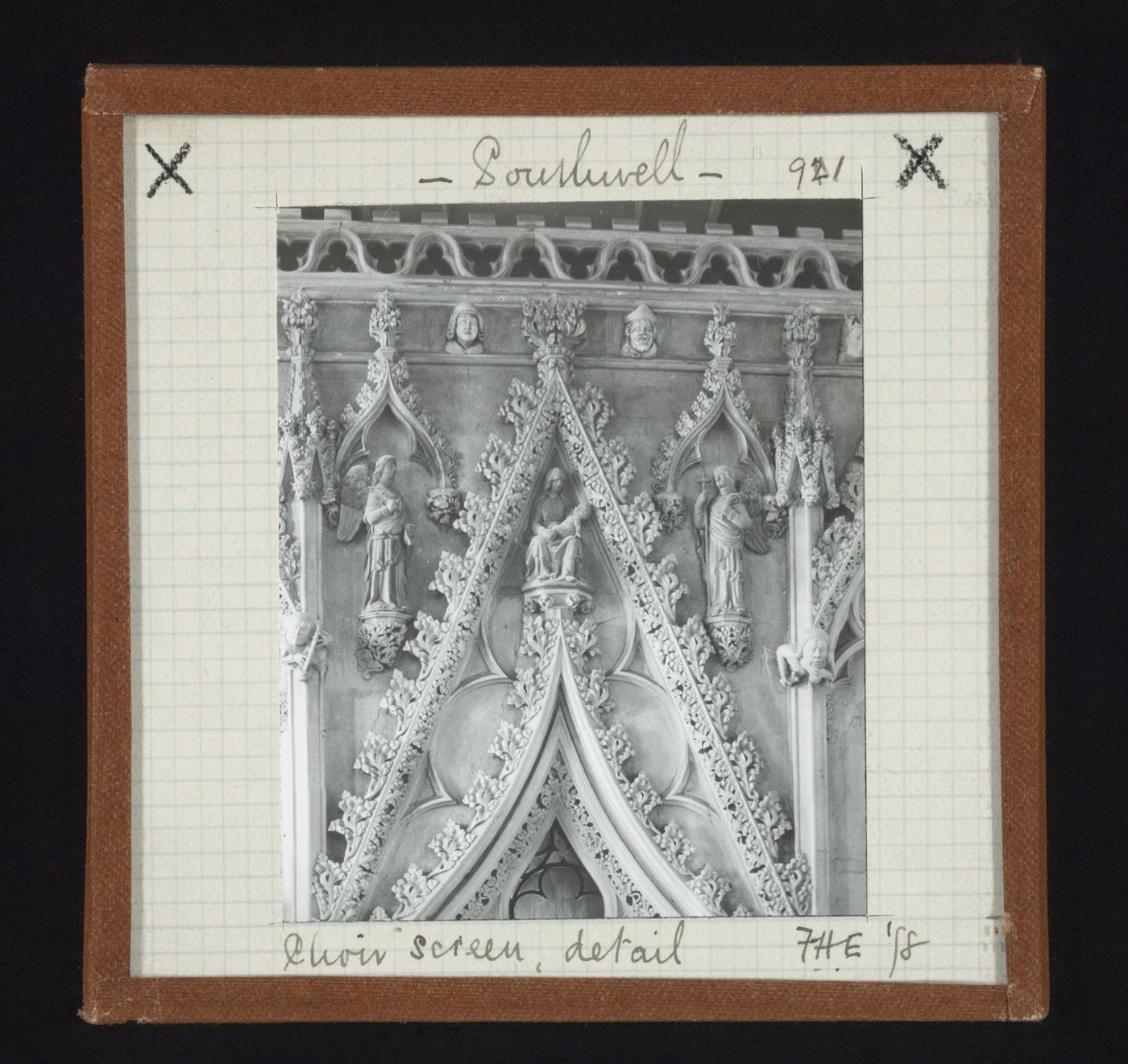 Detail view of central canopy of east side of choir screen of Southwell Minster, Southwell, Nottinghamshire, England