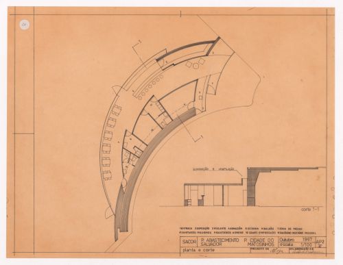 Floor plan and section for Posto de abastecimento da SACOR, Matosinhos, Portugal
