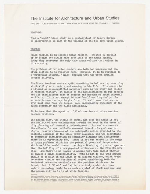 Proposal to the New York Urban League for Harlem model block study