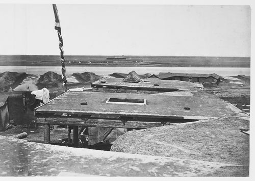 View showing the southern Pehtang Fort and the Pehtang (now Beitang) River delta, with the northern Pehtang Fort in the background, near Tientsin (now Tianjin), China