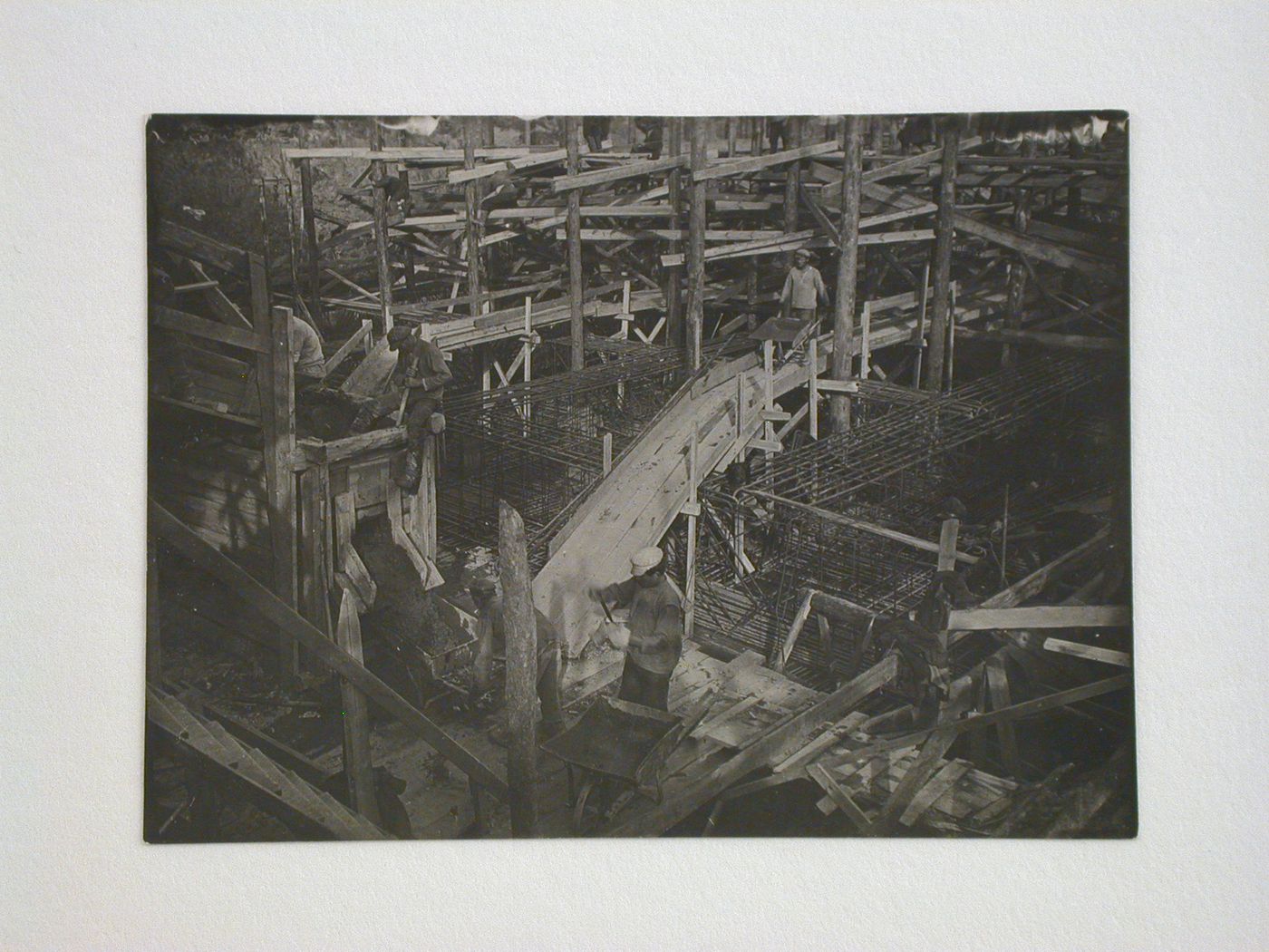 View of the Building of Industry construction site showing cement pouring, Sverdlovsk, Soviet Union (now Ekaterinburg, Russia)