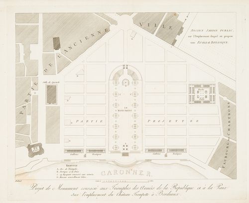 Competition entry by Louis-Pierre Baltard for a monument for an urban square dedicated to the triumphs of the Republican army and to peace, Bordeaux: Plan