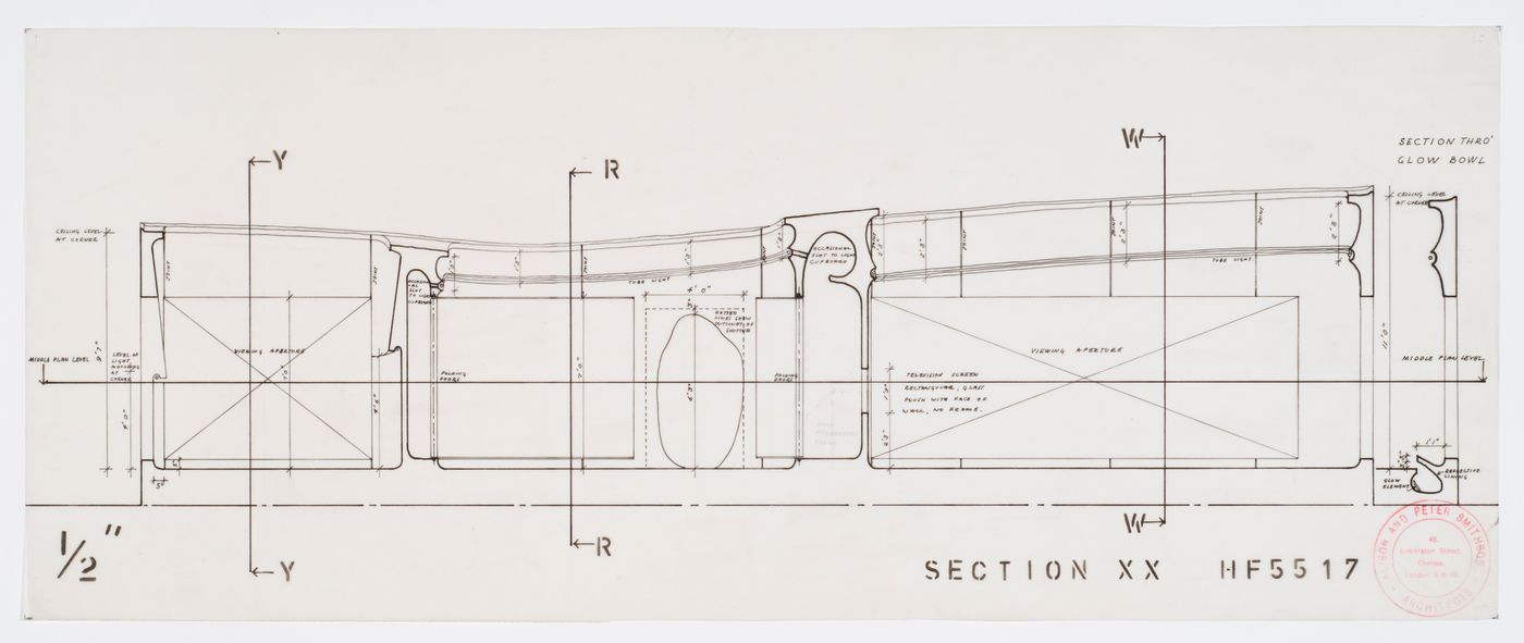Section XX and a section for the glow bowl, House of the Future, Daily Mail Ideal Homes Exhibition, London, England