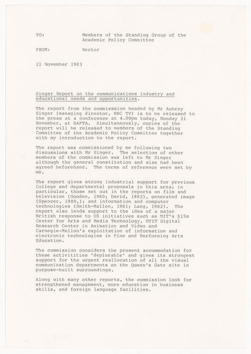 Memorandum by March on Signer Report on the communications industry and educational needs and opportunities