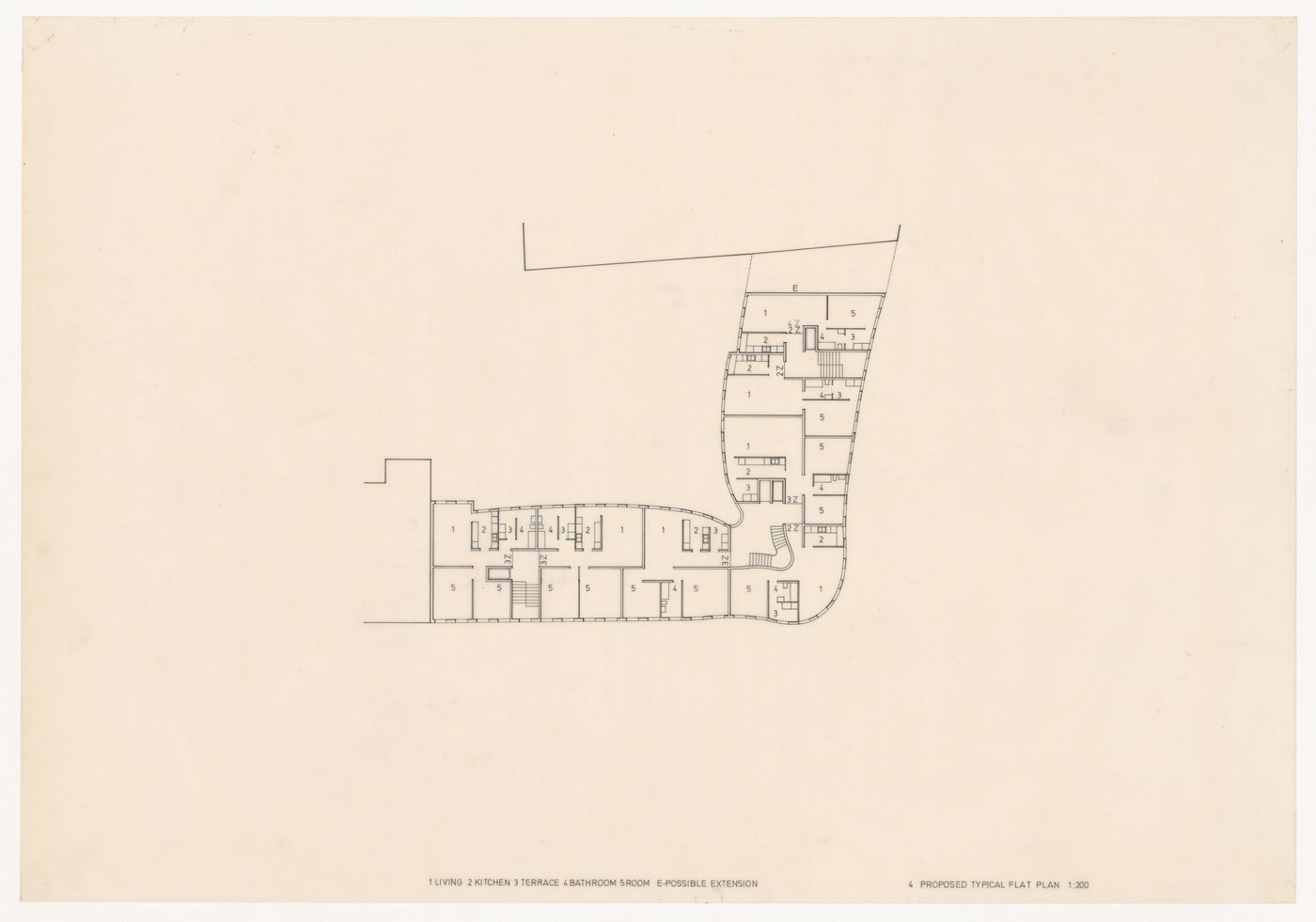 Plan for typical flat for Edificio de Apartamentos Bonjour Tristesse [Bonjour Tristesse residential complex], Block 121, Berlin, Germany