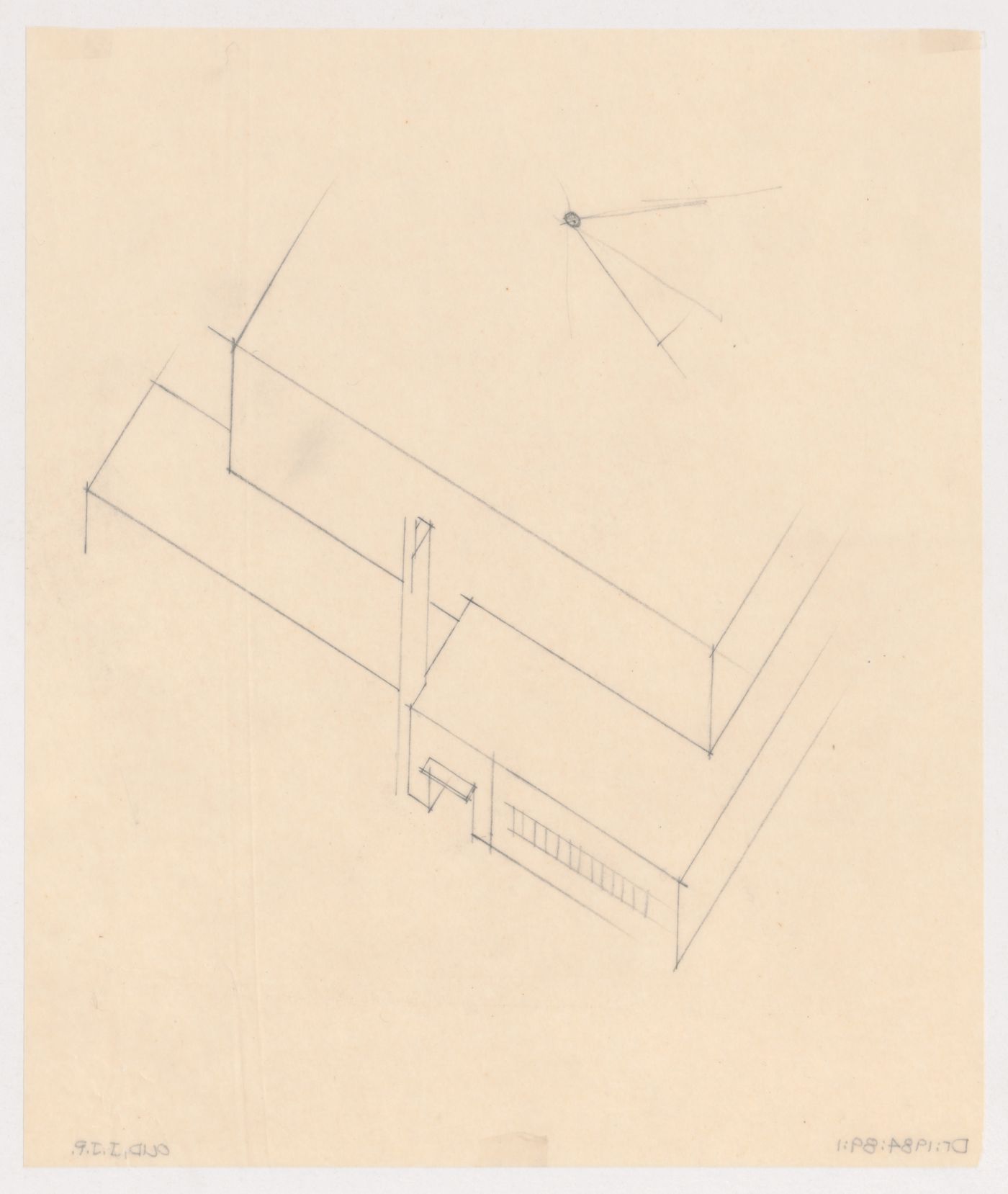 Partial bird's-eye axonometric for the church for Kiefhoek Housing Estate, Rotterdam, Netherlands
