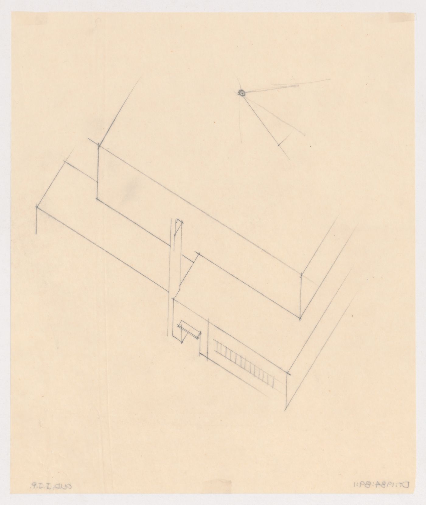 Partial bird's-eye axonometric for the church for Kiefhoek Housing Estate, Rotterdam, Netherlands