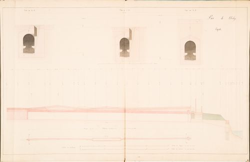 Longitudinal section and cross sections for a sewer, Parc de Clichy