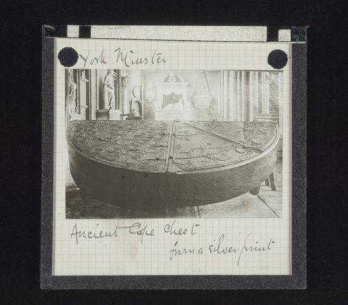 View of ancient cope chest at York Minster, York, North Yorkshire, England