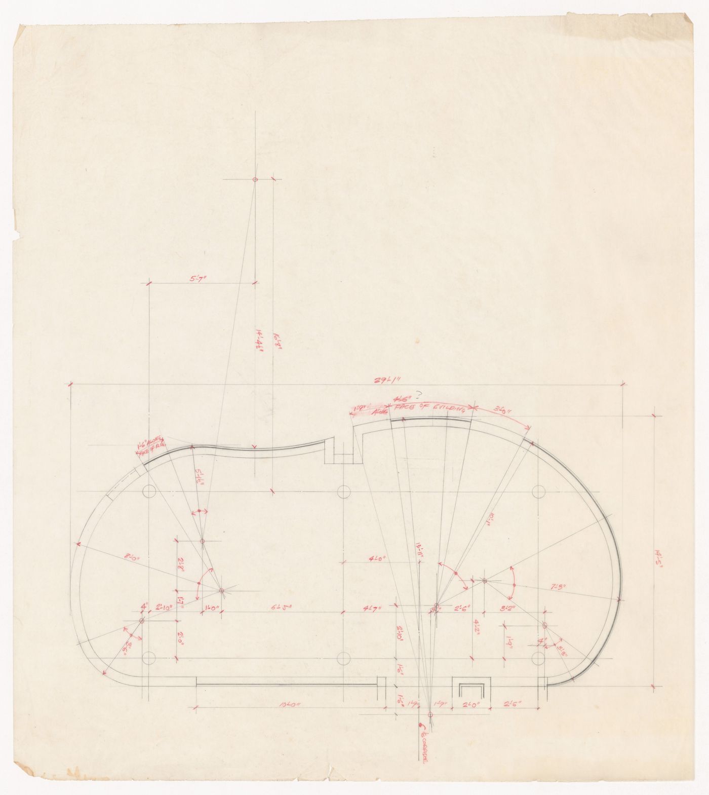 Plan with annotations for Wall House 2 (Bye House)