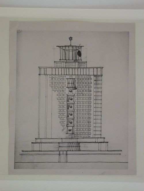 Photograph of an elevation for the principal façade for the editing block of the Izvestiia newspaper combine, Moscow