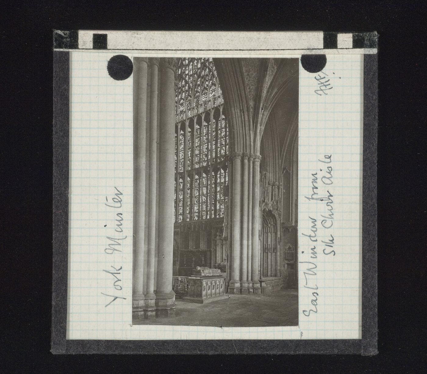 View of east window from south choir aisle of York Minster, York, North Yorkshire, England