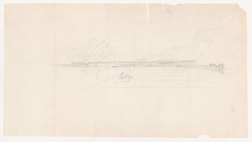 Perspective for the principal elevation for Museum for a Small City with surrounding landscape