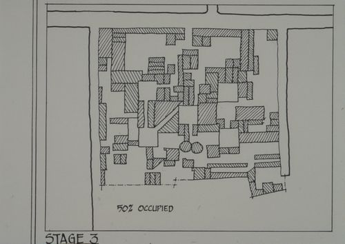 Site plan showing third stage of plot design process for the Aranya Housing Project, Indore, India