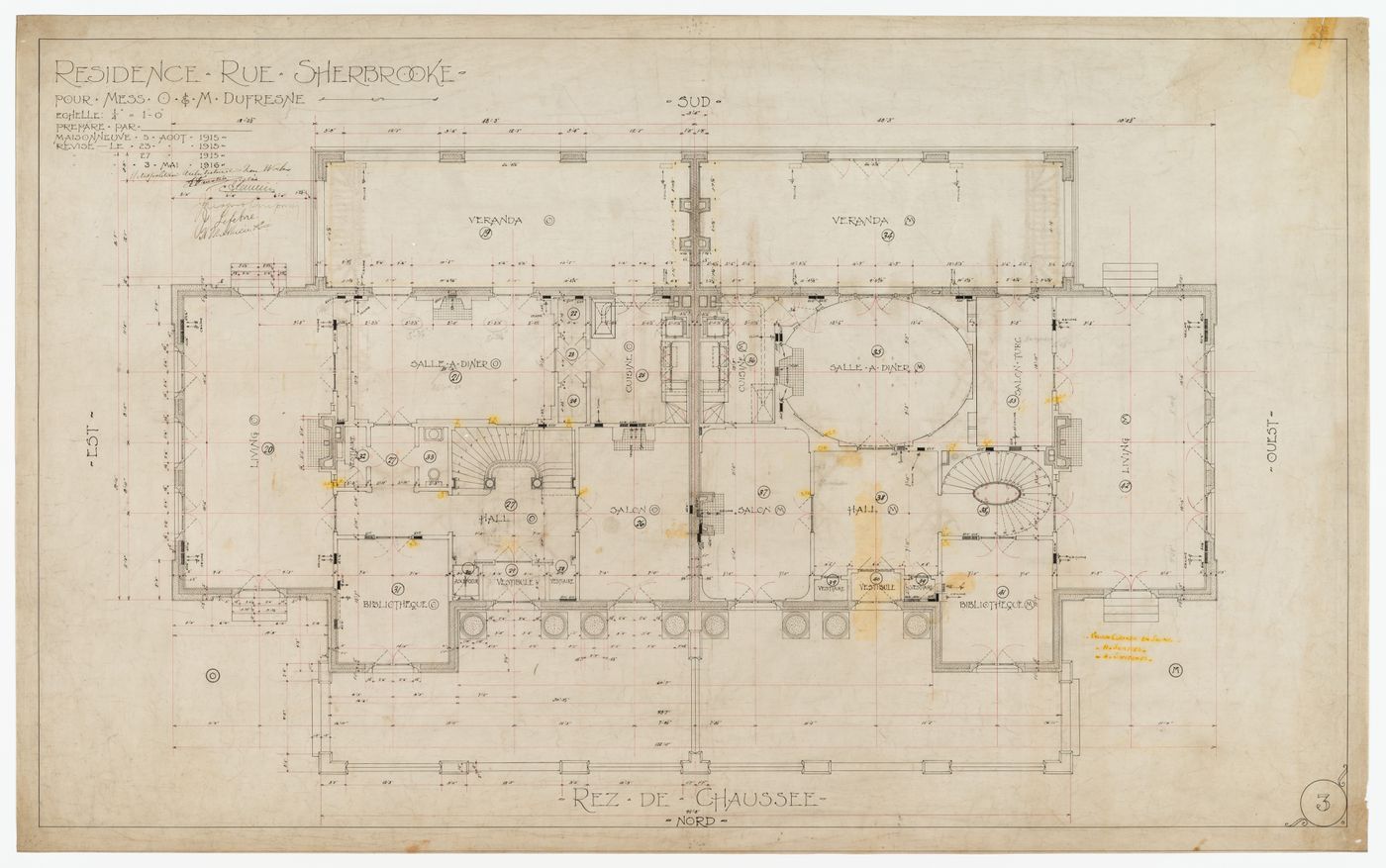 Résidence pour Oscar et Marius Dufresne, rue Sherbrooke, Montréal, Québec : plan du rez-de-chaussée