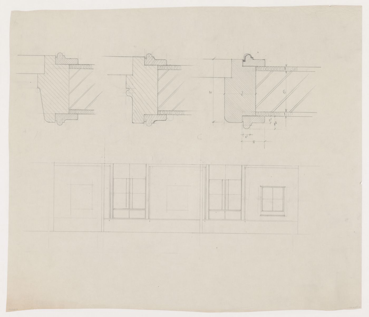 Elevation and sectional details for doors and moldings for Olveh mixed-use development, Rotterdam, Netherlands