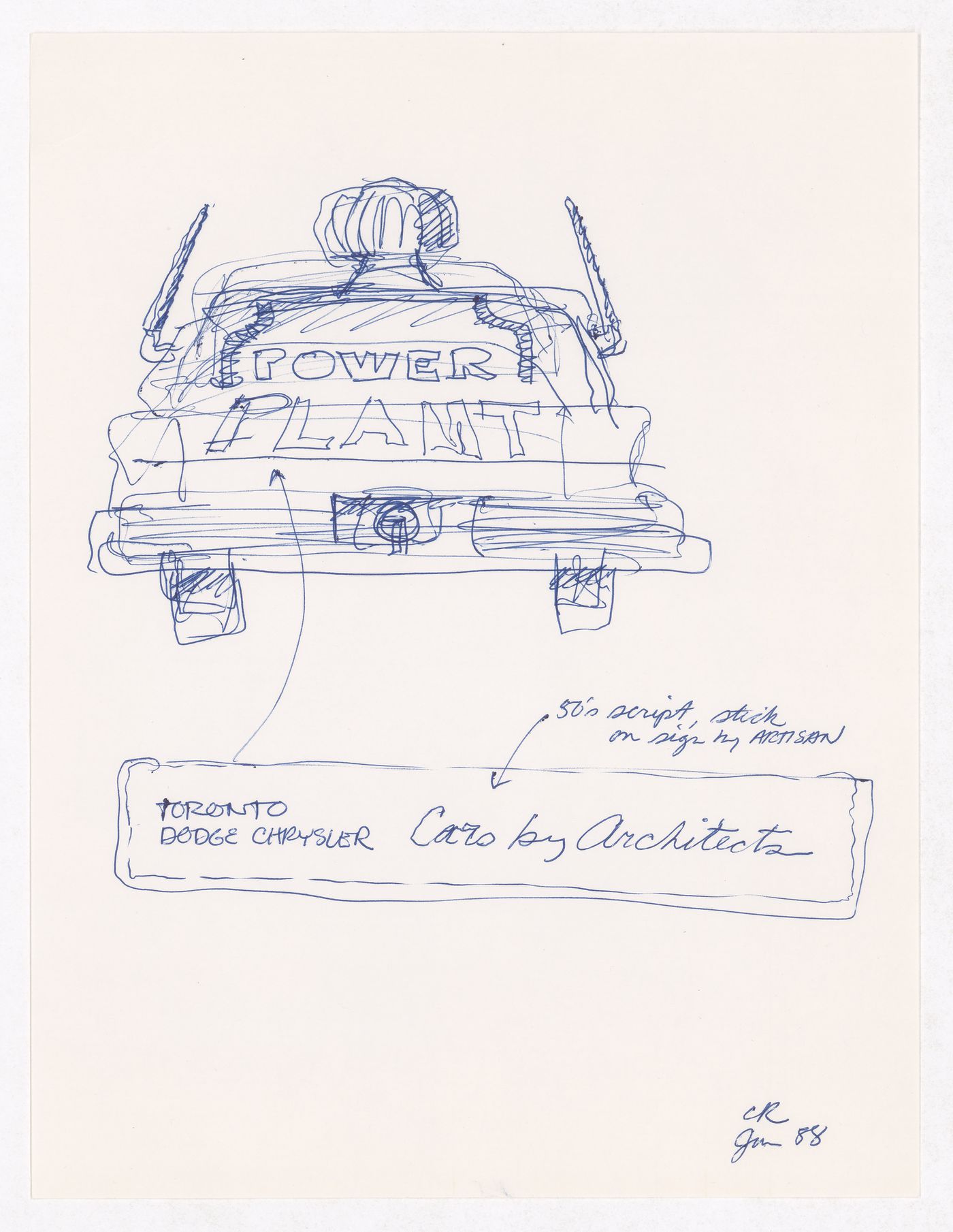 Conceptual sketches for the installation for cars by architects