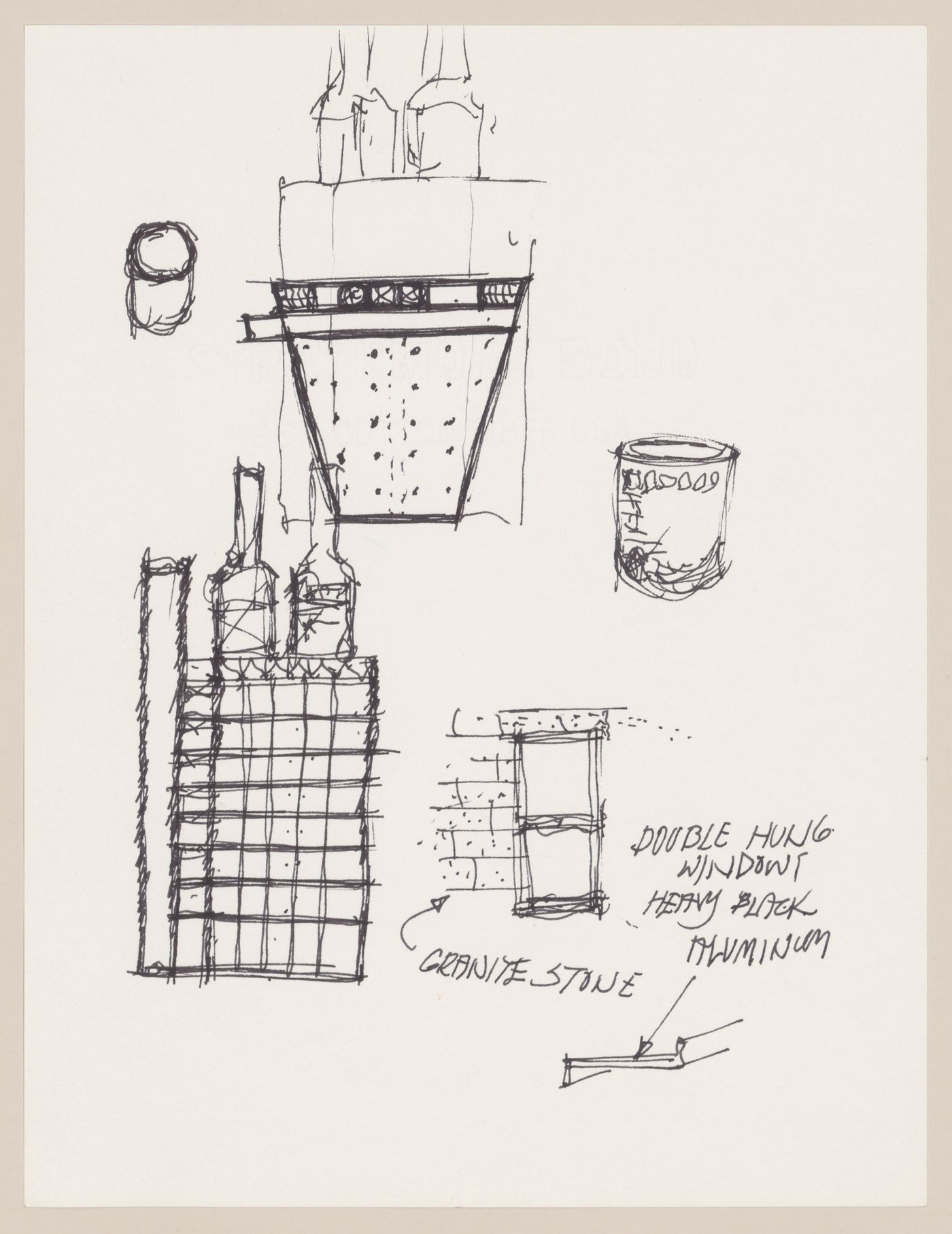 Sketch elevation and details with annotations for for Cooper Union Foundation Building Renovation