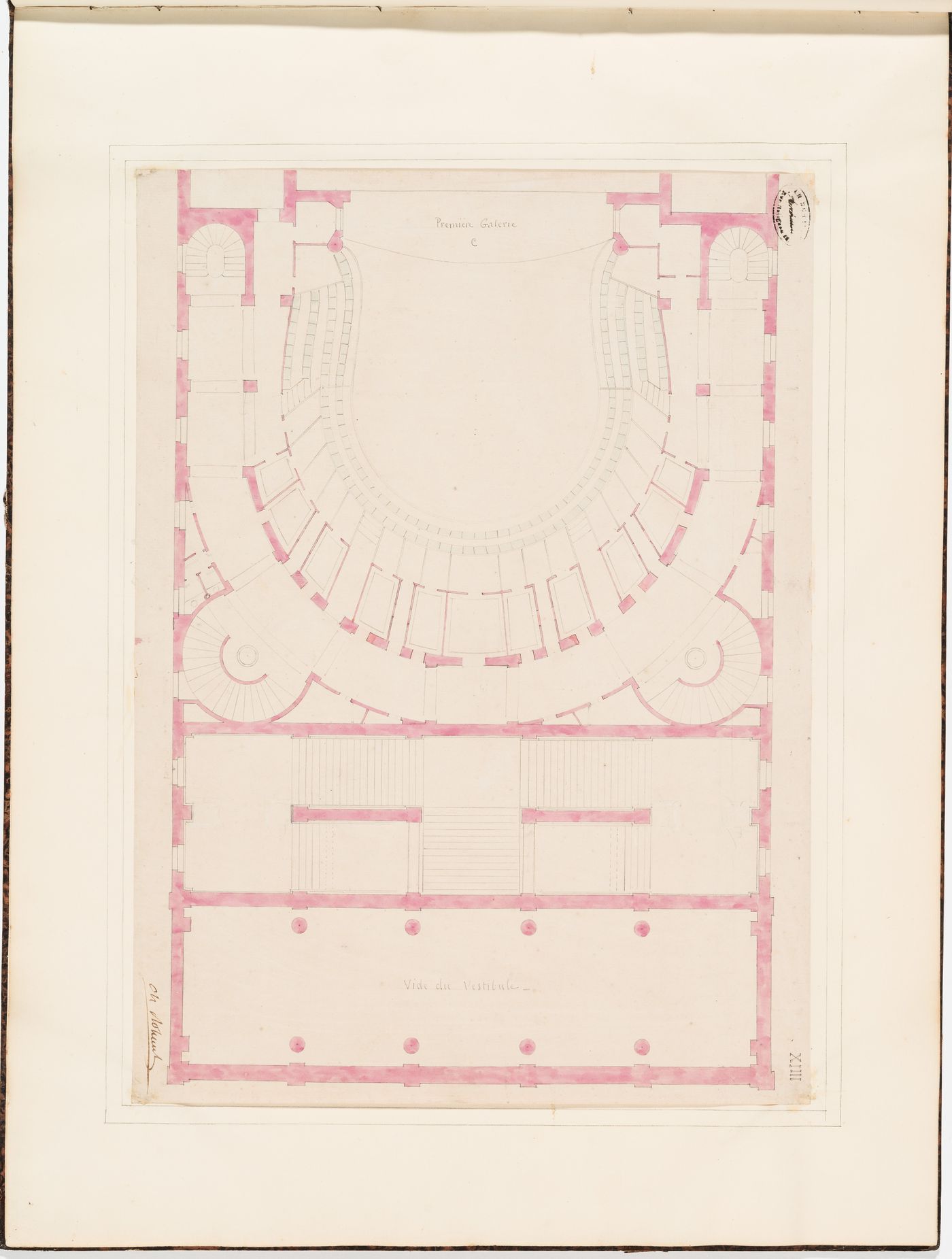 Partial plan for the "première galerie", level C, of the Théâtre Royal Italien