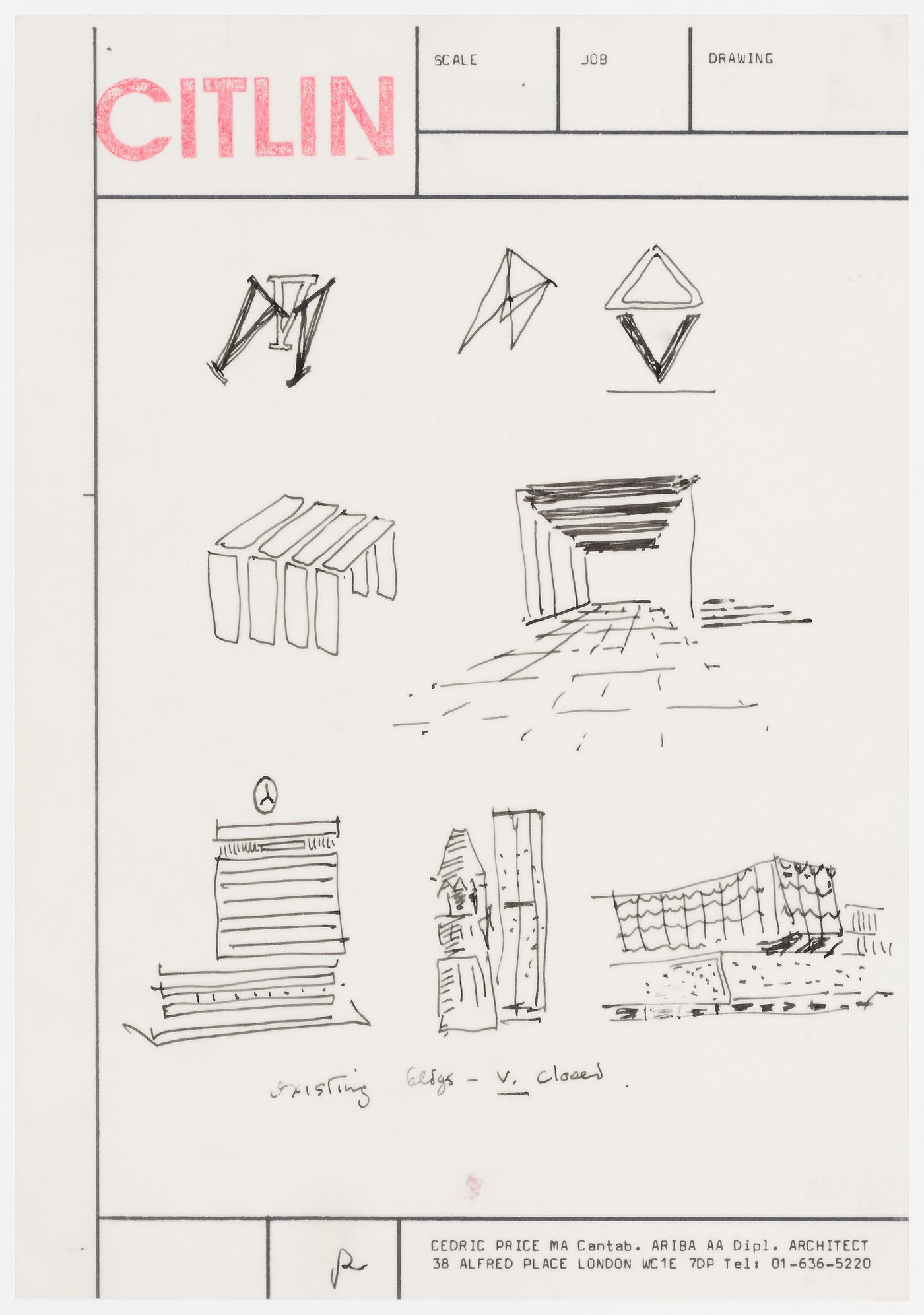 Citlin: conceptual sketches for a gateway and sketches of exisiting buildings