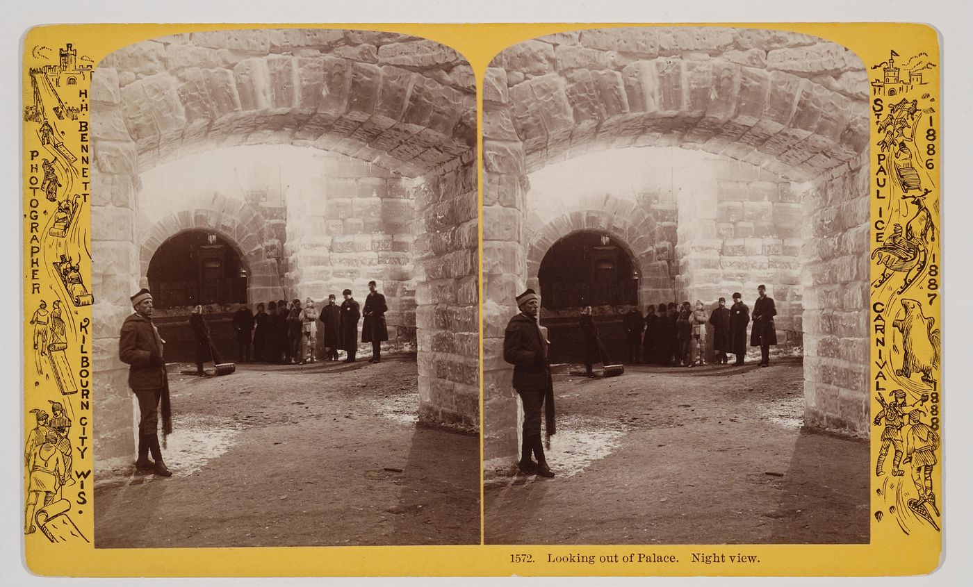 1572. Looking out of Palace. Night view. St. Paul Ice Carnival, 1886, 1887, 1888