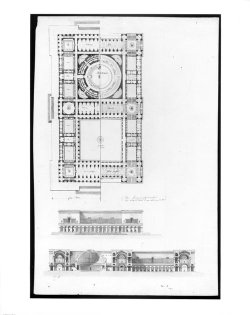Grand Prix esquisse for a 'palais de justice' - plan, elevation and section