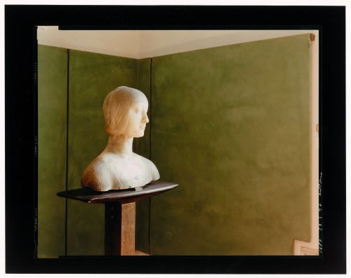 Interior view of the Sala di F. Laurana showing a bust of a woman on a pedestal, Palazzo Abatellis, Galleria regionale della Sicilia, Palermo, Italy