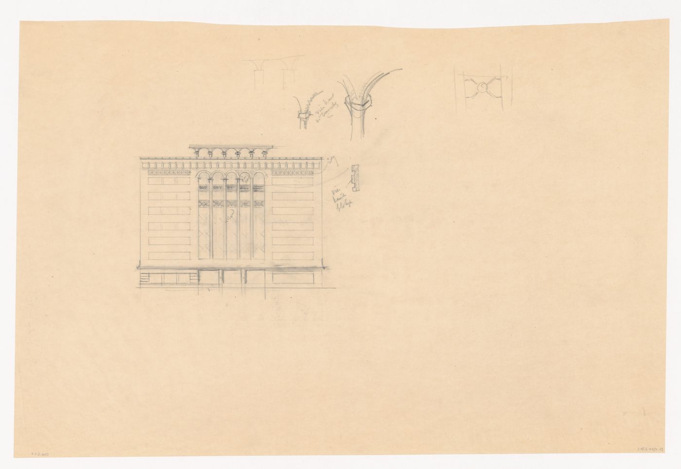 Principal elevation and column details for a model for a mixed-use development for the reconstruction of the Hofplein (city centre), Rotterdam, Netherlands