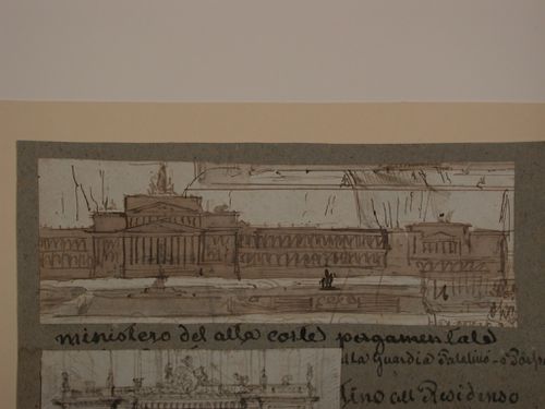 Visionary design for a monumental building above a stepped terrace