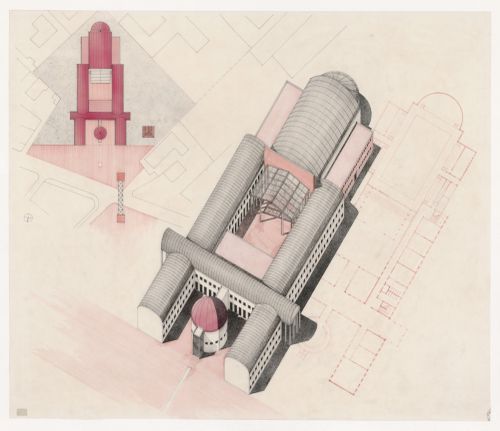 Plans and axonometric for Nuova scuola media "P. Tibaldi", Cantù, Italy