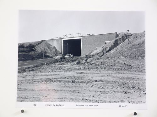 View of Hockenden Lane from south, during construction of the Swanley Bypass, England