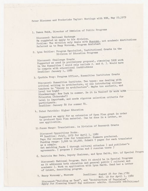 Minutes of meeting with National Endowment for the Humanities (NEH) about NEH Challenge Grants