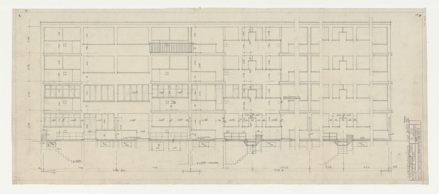 Elevation for type B and type EO housing units for Block VIII, Hellerhof Housing Estate, Frankfurt am Main, Germany