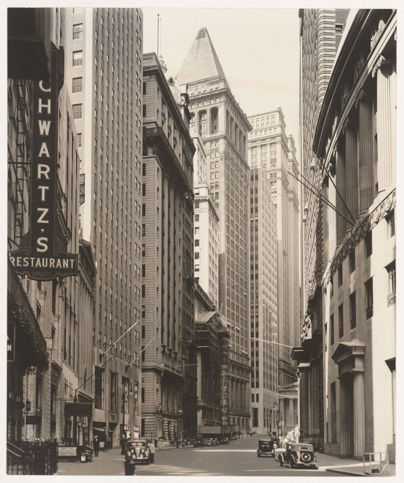 Broad Street looking north towards Wall Street, New York City, New York