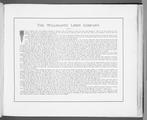 Promotional album of views of the construction, physical facilities and amenities of the Willimantic Linen Company at the time of the newly completed mill no. 4, Willimantic, now Windham, Connecticut, United States
