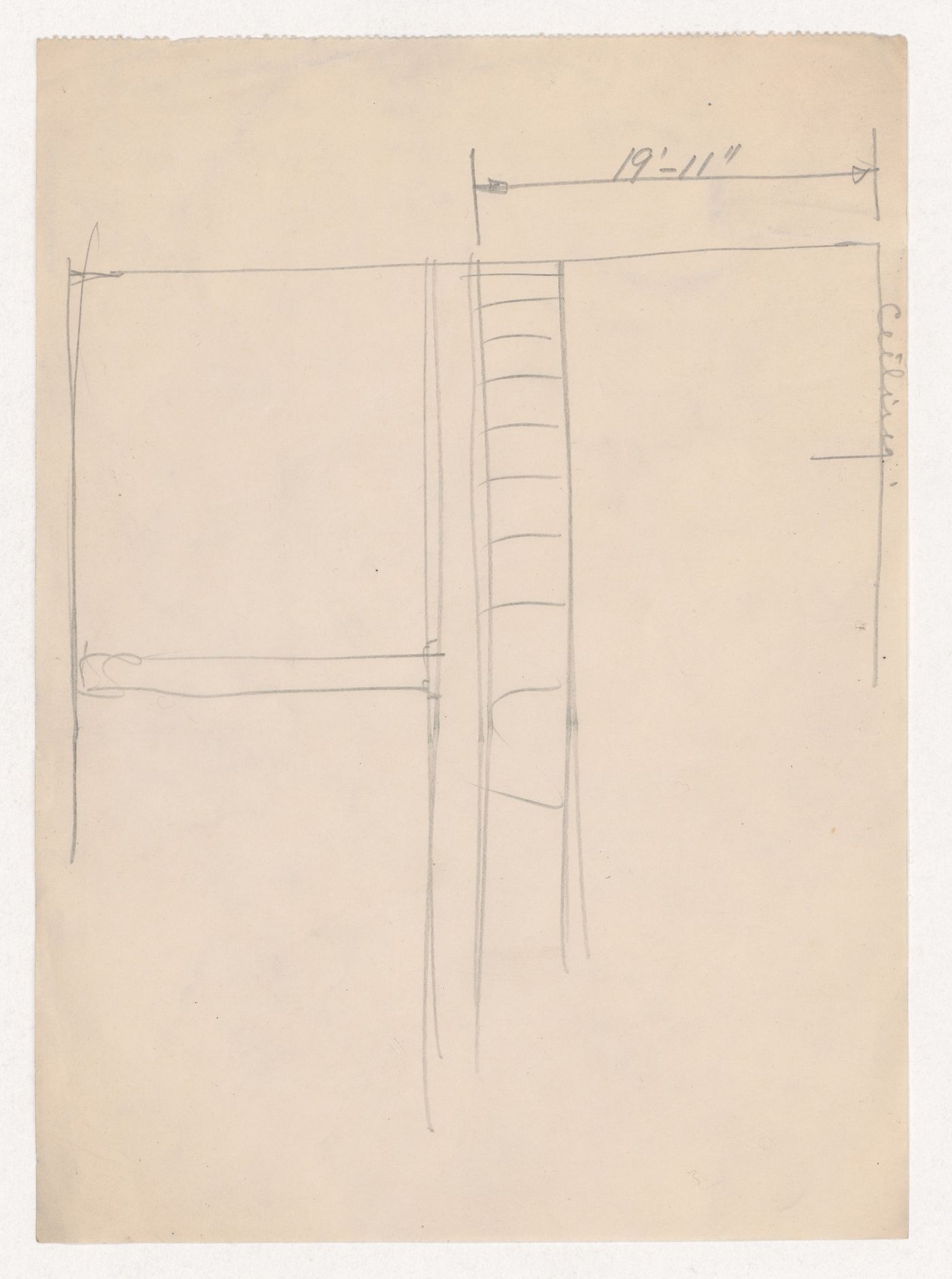 Partial sketch section, probably for a campus building for Illinois Institute of Technology