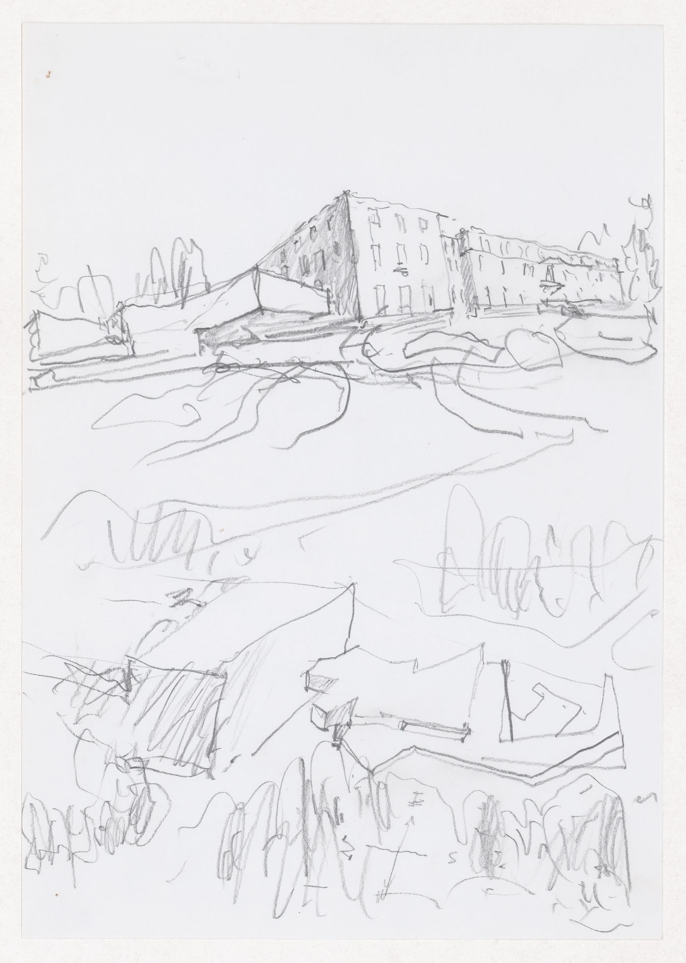 Sketch perspective and axonometric view for Parque de Vidago, Complexo Termal e Hotel Palace, Vidago, Portugal