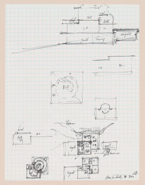 Sketch plans and sections for Shirley MacLaine House, De Baca County, New Mexico