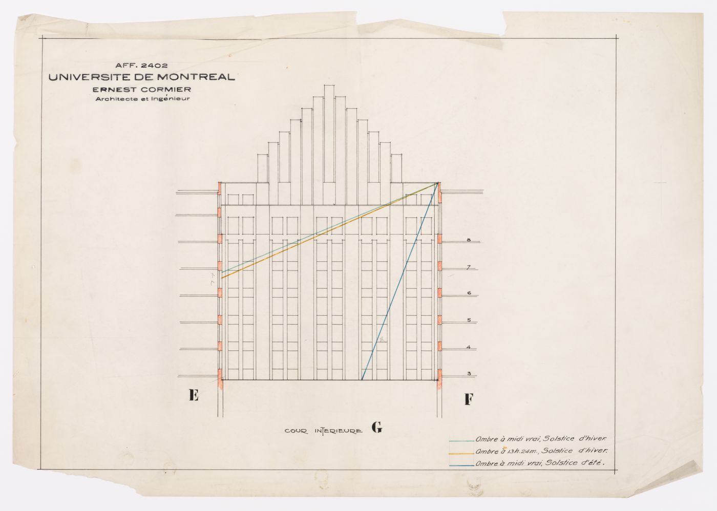 Diagramme de l'ombre pour la cour intérieure, Pavillon principal et campus, Université de Montréal, Montréal, Québec