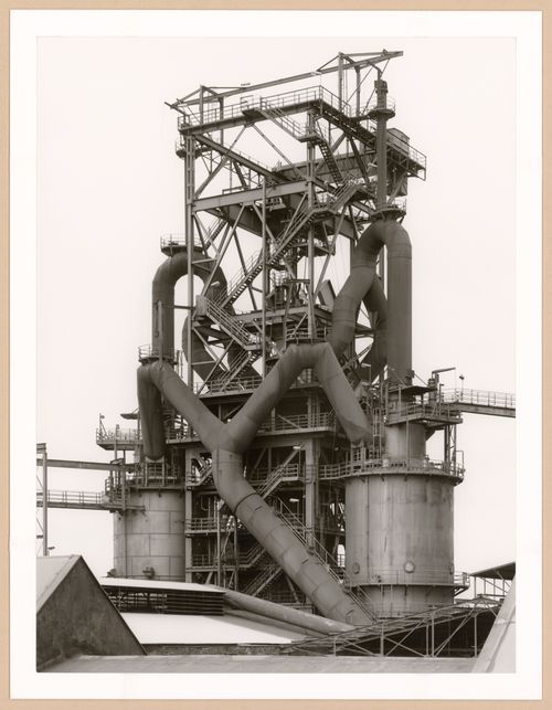 View of blast furnace head C of Metallhüttenwerk industrial plant, Lübeck-Herrenwyk, Germany