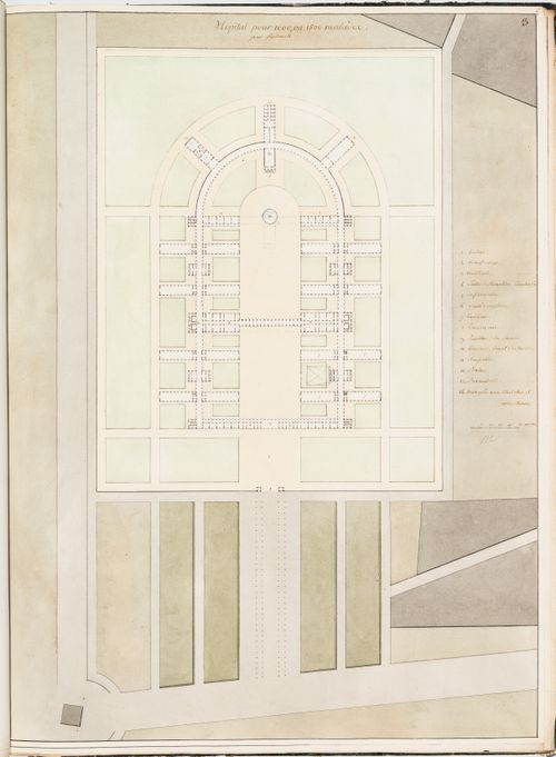 Ideal hospital for 1000 or 1500 patients near the barrière de Monceau, Paris: Site plan number three